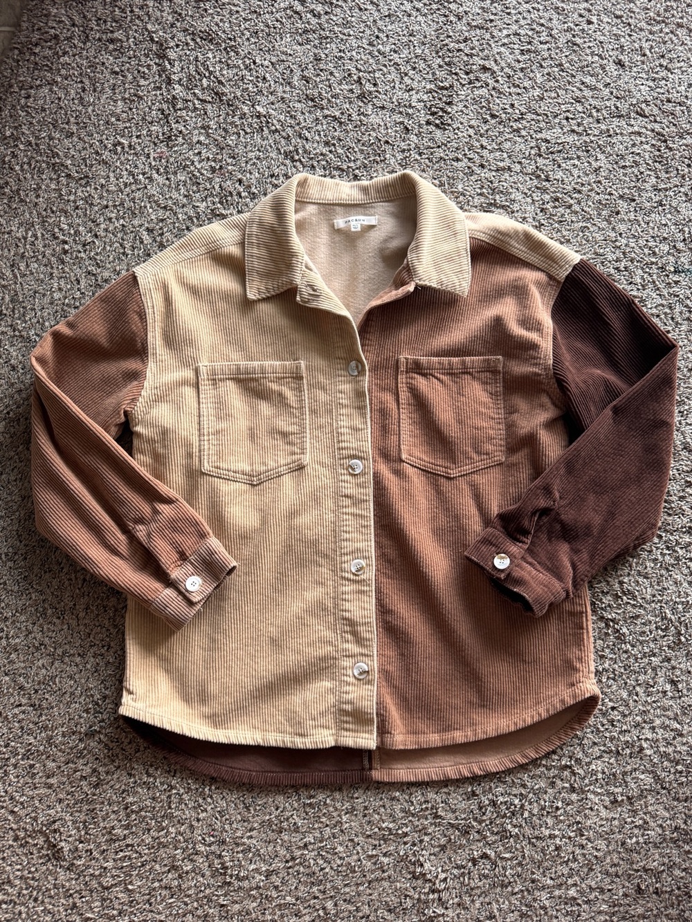 PACSUN Colorblock Corduroy Button-Up Shacket Brown Neutral Autumn Men’s M/L